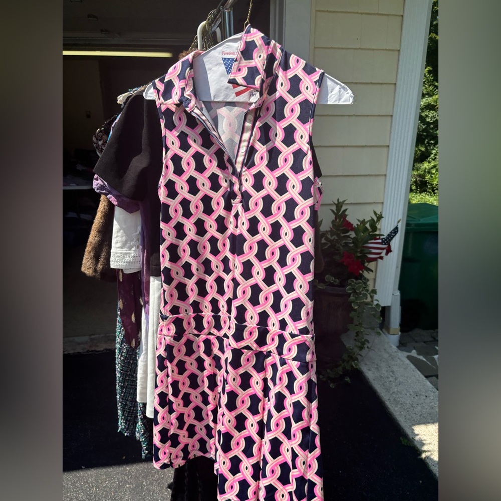 JB by Julie Brown Navy Tennis Style Dress with Pink Chain Print